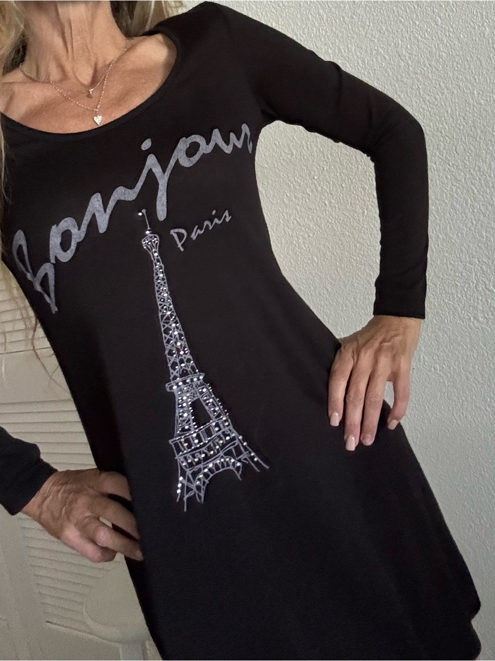 Women's Black Long Sleeve Midi Dress or Pajama S